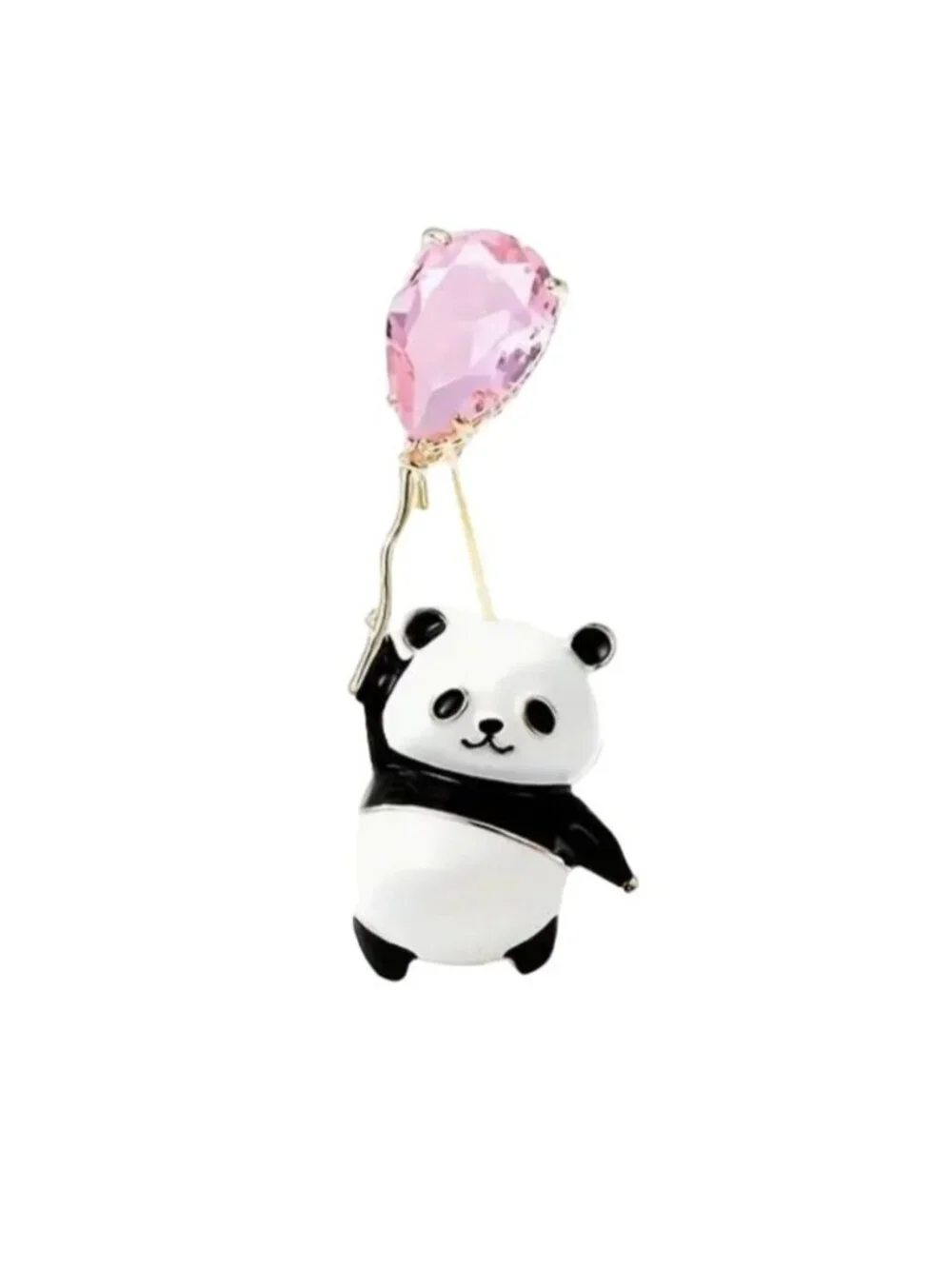 Enamel Panda Brooch with Pink Balloon Gold Tone